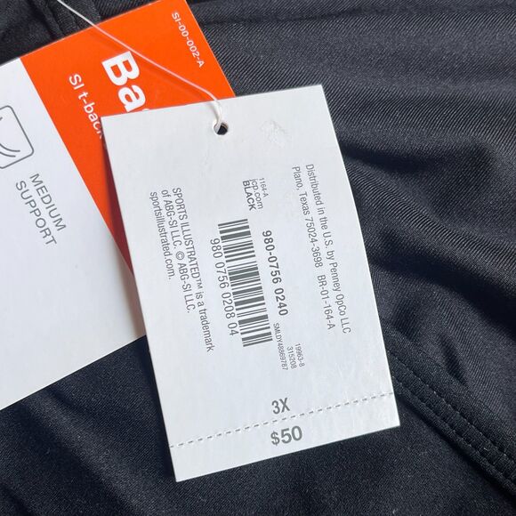 NWT Sports Illustrated T-Back Sports Bra – Black – Plus Size 3X – Medium Support - Picture 6 of 9